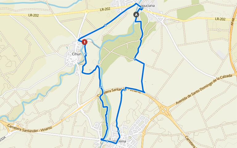 mapa de la Ruta de senderismo del puente del Priorato desde Anguciana en la Rioja Alta